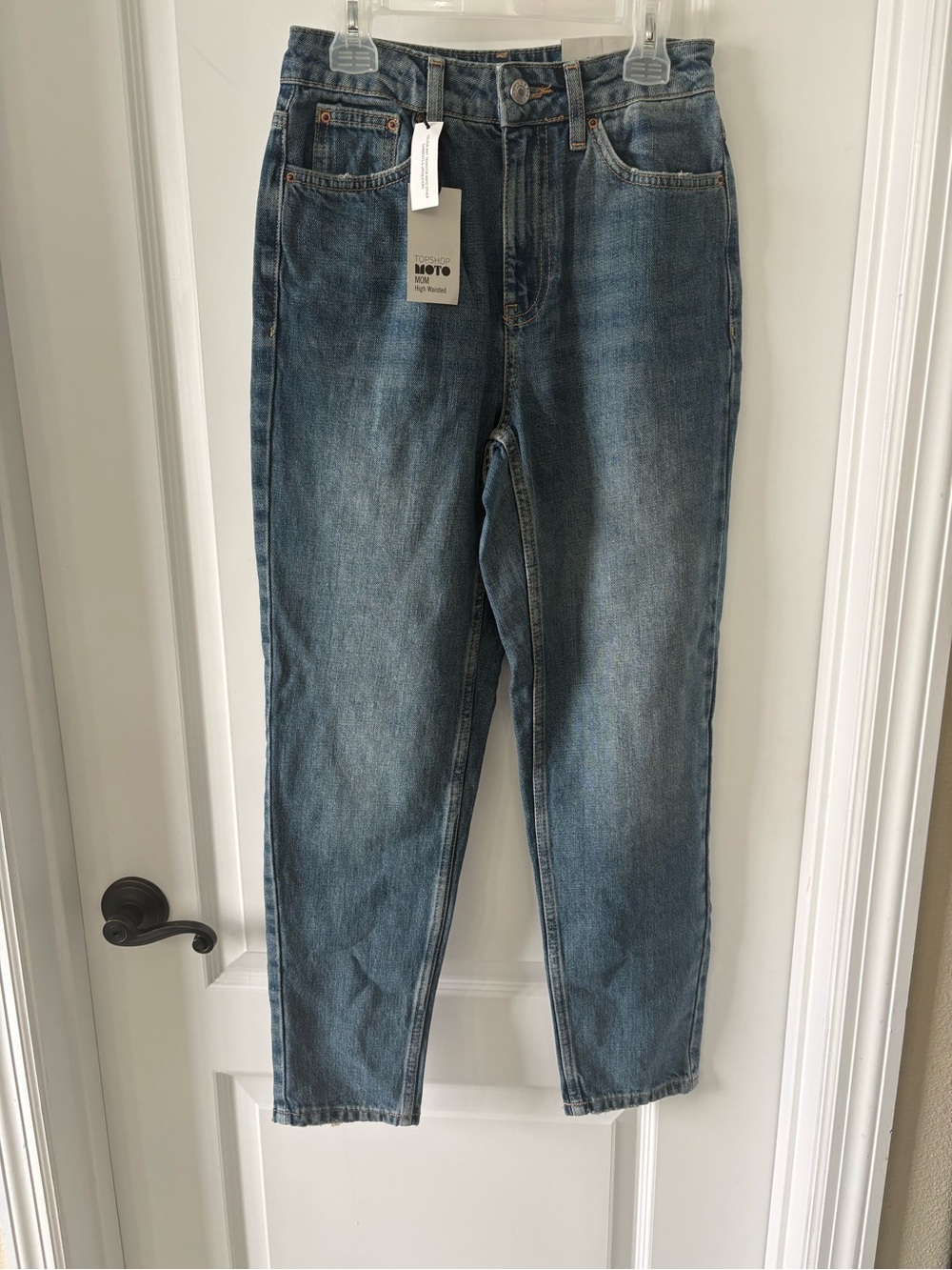 NWT Topshop Moto Mom Jeans W25 L30 High Waisted 100% Cotton Blue Denim